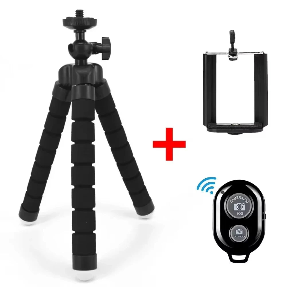 Tripods For Smartphone Camera Non-Slip Phone Holder Clip Tripod Stand With Bluetooth Remote Control For Travel Camping Selfie