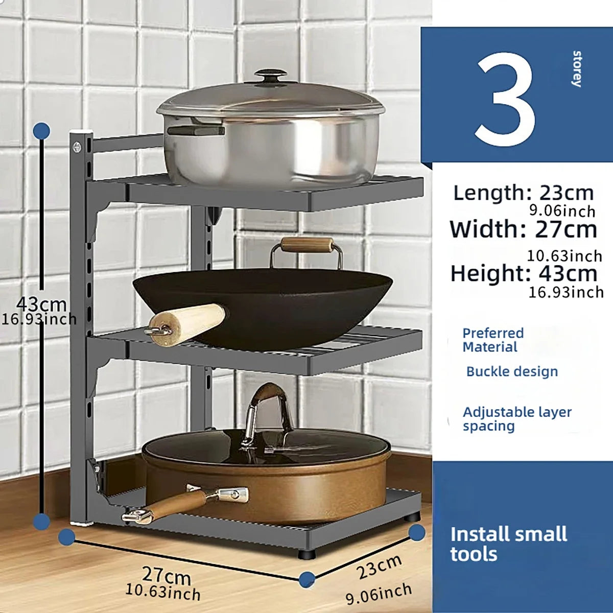 Kitchen Sink Storage Rack Multi-Layer Cooker Storage Rack Home Stovetop Cabinets Adjustable Space Saving Pot Rack Pantry Storage