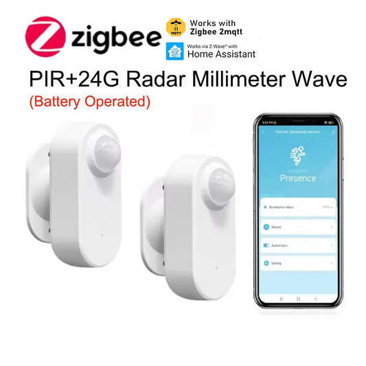 Zigbee 3.0 Human Presence Sensor 24G MmWave Radar +PIR,Luminance detection Use Battery Support Zigbee2mqtt Home Assistant