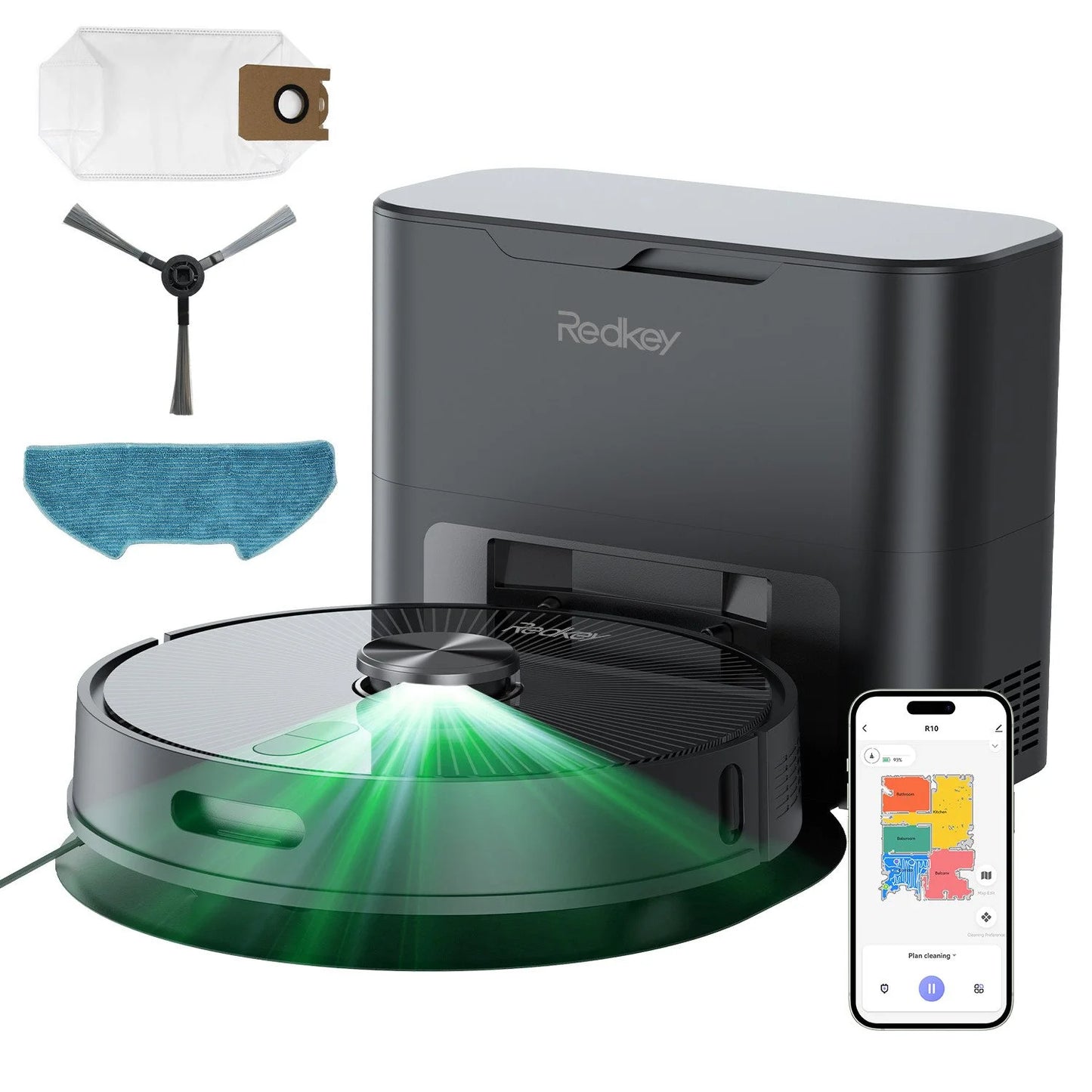 Redkey R10 Robot Vacuum Cleaner 2-in-1 Auto Vacuum Mop Wiping Function LiDAR Navigation Strong 4000Pa Suction Power 4 L Dust Bag
