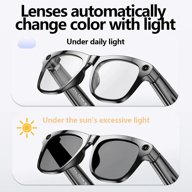 1080P HD Smart Glasses Color-changing Lens 800W Pixel Bluetooth AI GPT Camera Call Voice Assistant Translate Identify Objects