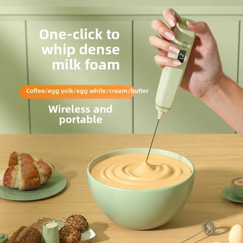 Portable Electric Egg Beater Smart Digital Display Wireless Foam Maker for Coffee And Baking Home Use Adjustable Speed