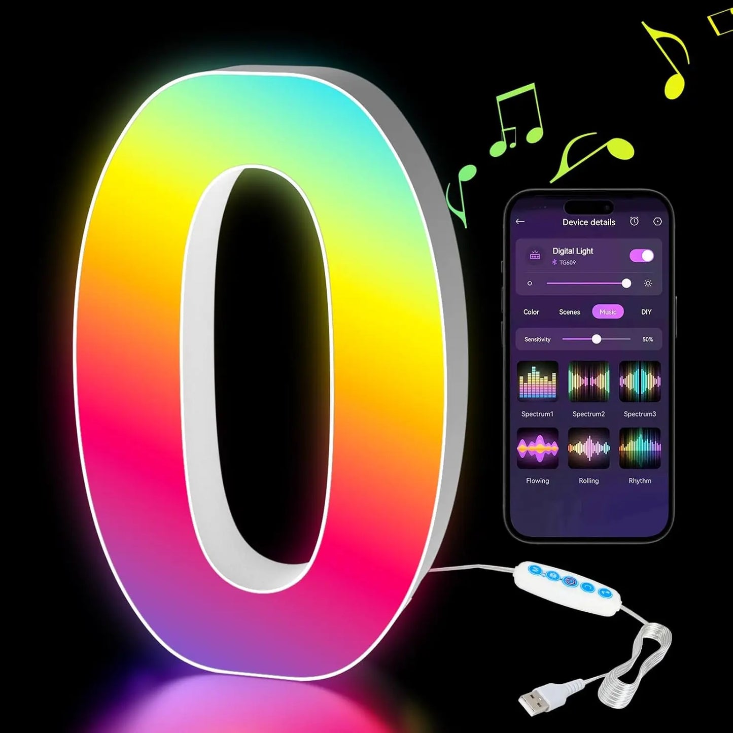 Smart LED Letters Lights Alphabet Light Decorative Name Letter Number Lamp Night Light USB MeRGBW App Music Sync Logo Game Home