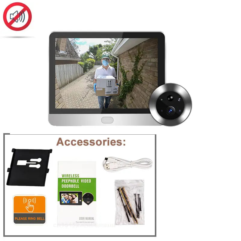 3MP Icam365 Peephole Door Camera Smart Home 4.3 Screen Night PIR wifi Phone wireless Security-protection for Smart home