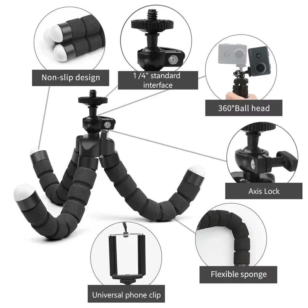 Tripods For Smartphone Camera Non-Slip Phone Holder Clip Tripod Stand With Bluetooth Remote Control For Travel Camping Selfie