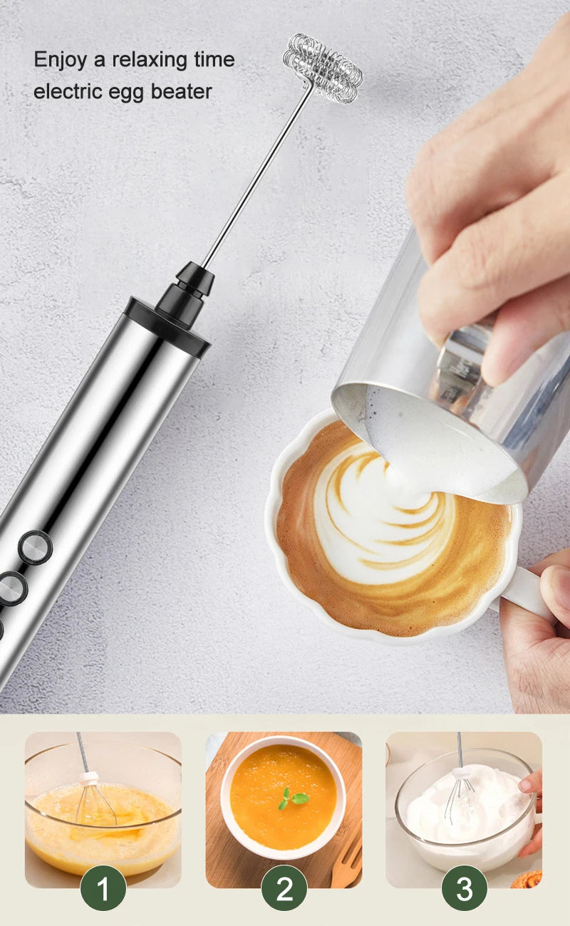 3 In 1 Milk Frothers Electric Handheld Blender With USB Electrical Mini Coffee Maker Whisk Mixer For Coffee Cappuccino Cream