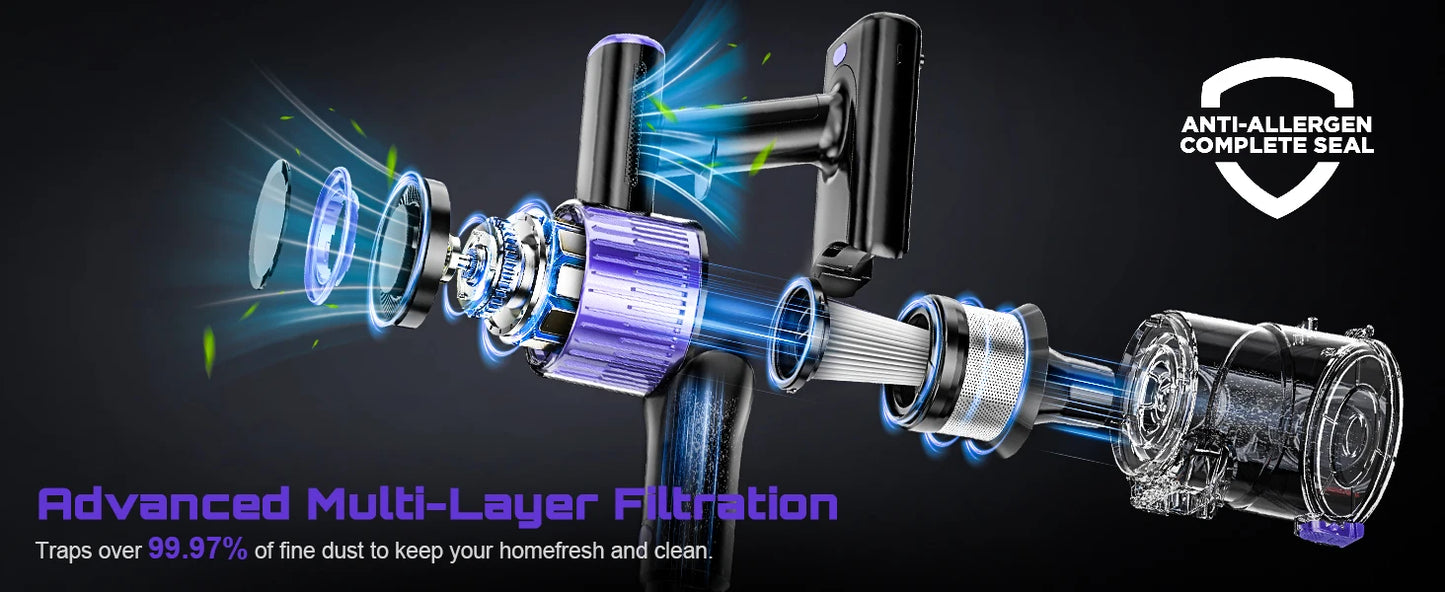 Cordless Vacuum Cleaner, 40Kpa/500W/45min 10 in 1 Powerful Stick Lightweight Vacuum Cleaner for Home Pet Hair/Hard Floor/Carpet