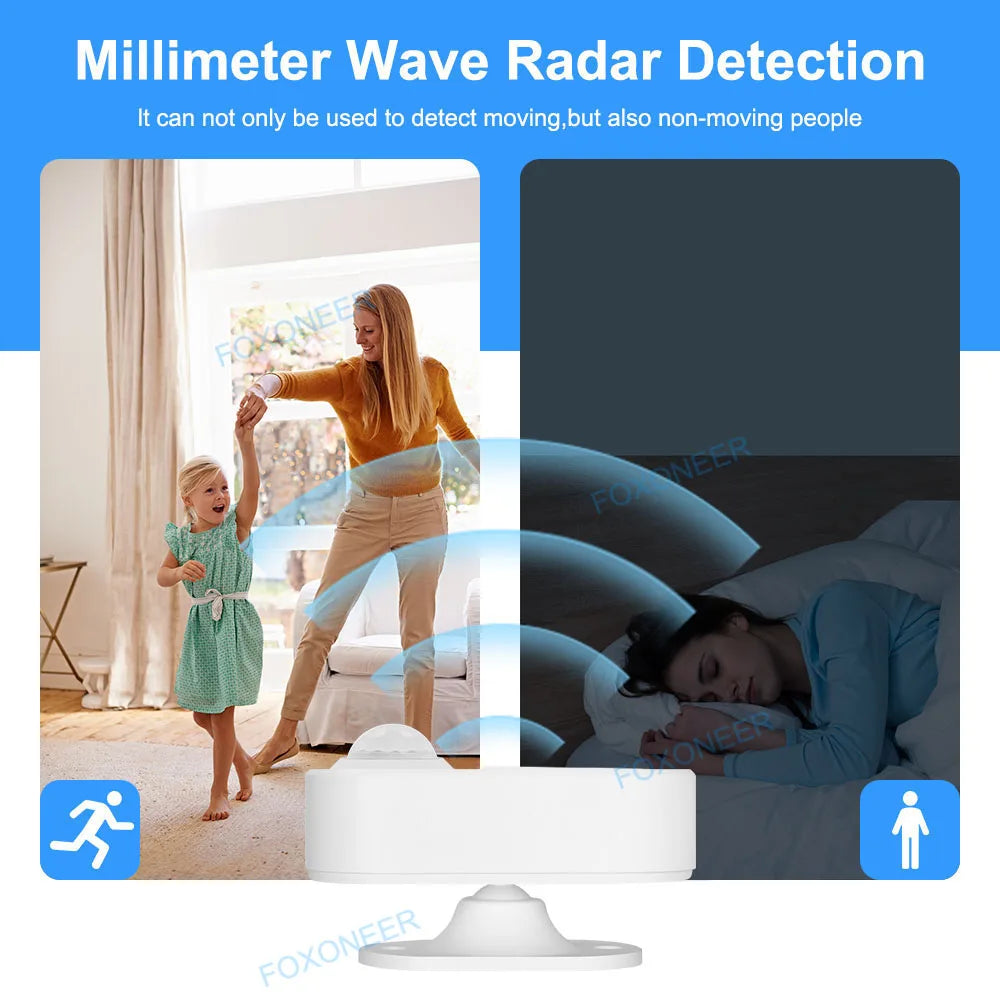 Zigbee 3.0 Human Presence Sensor 24G MmWave Radar +PIR,Luminance detection Use Battery Support Zigbee2mqtt Home Assistant