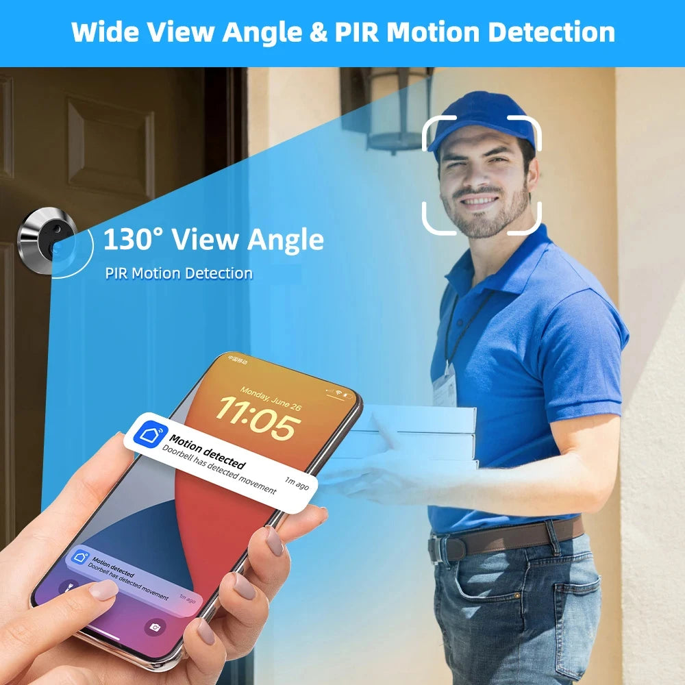 3MP Icam365 Peephole Door Camera Smart Home 4.3 Screen Night PIR wifi Phone wireless Security-protection for Smart home