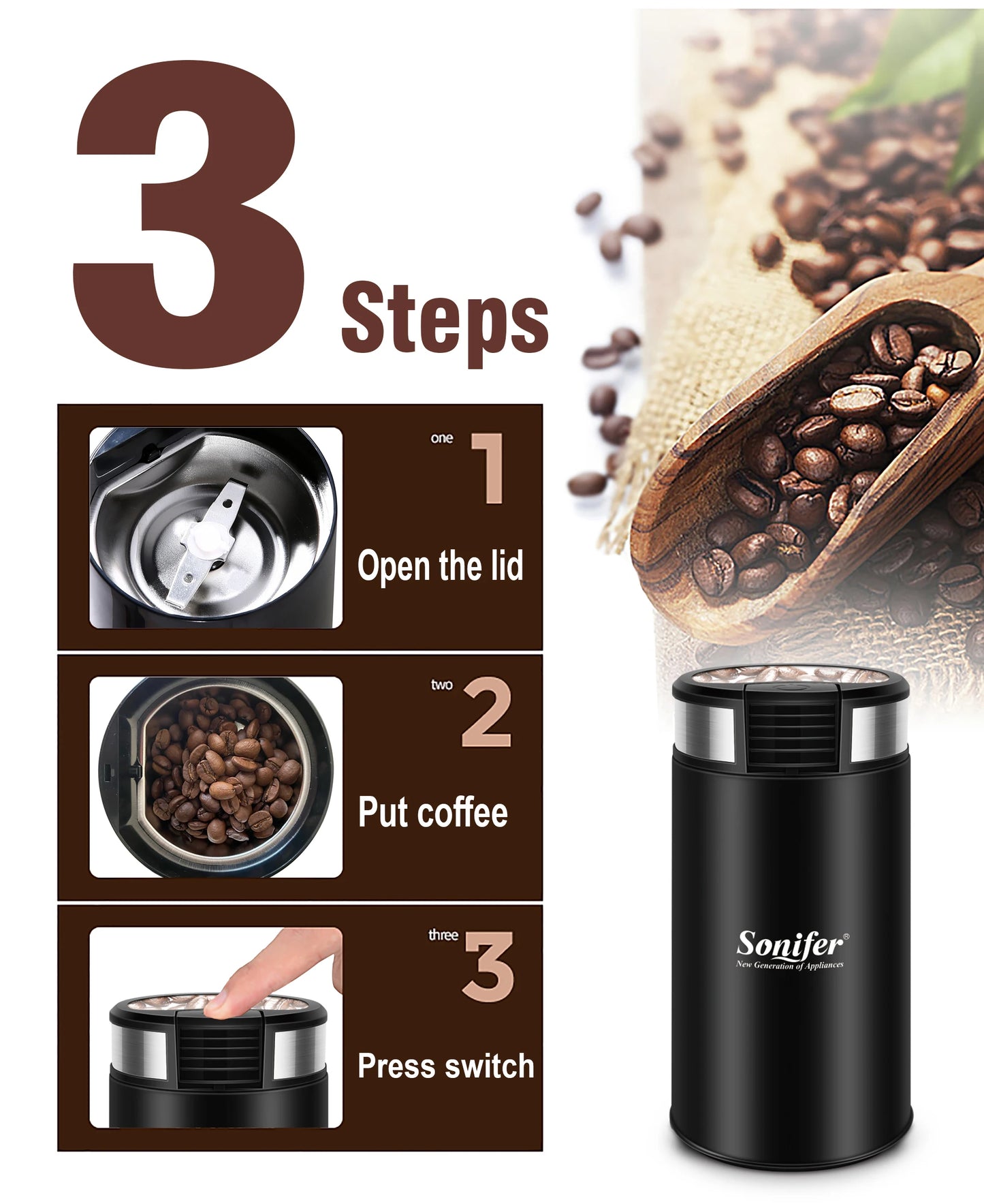 Electric Coffee Grinder 200W Herb Nuts Grains Pepper Grass Tobacc Spice Flour Mill Cafe Beans Electric Grinder Machine Sonifer