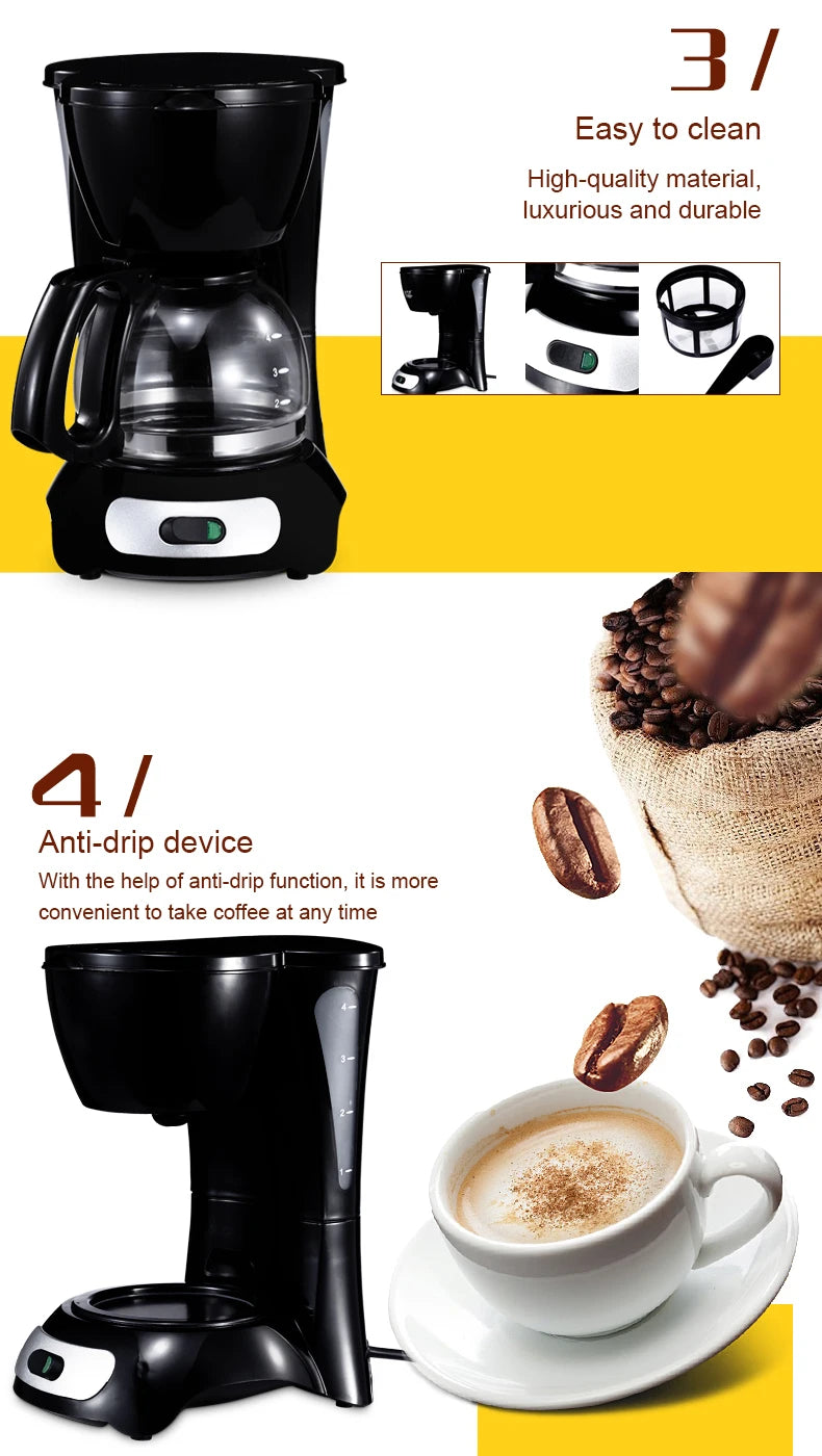 EDTID Automatic Electric Latte Espresso Coffee Maker Mini 0.6L Moka Drip Cafe American Coffee Brewing Machine Tea Pot Boiler EU