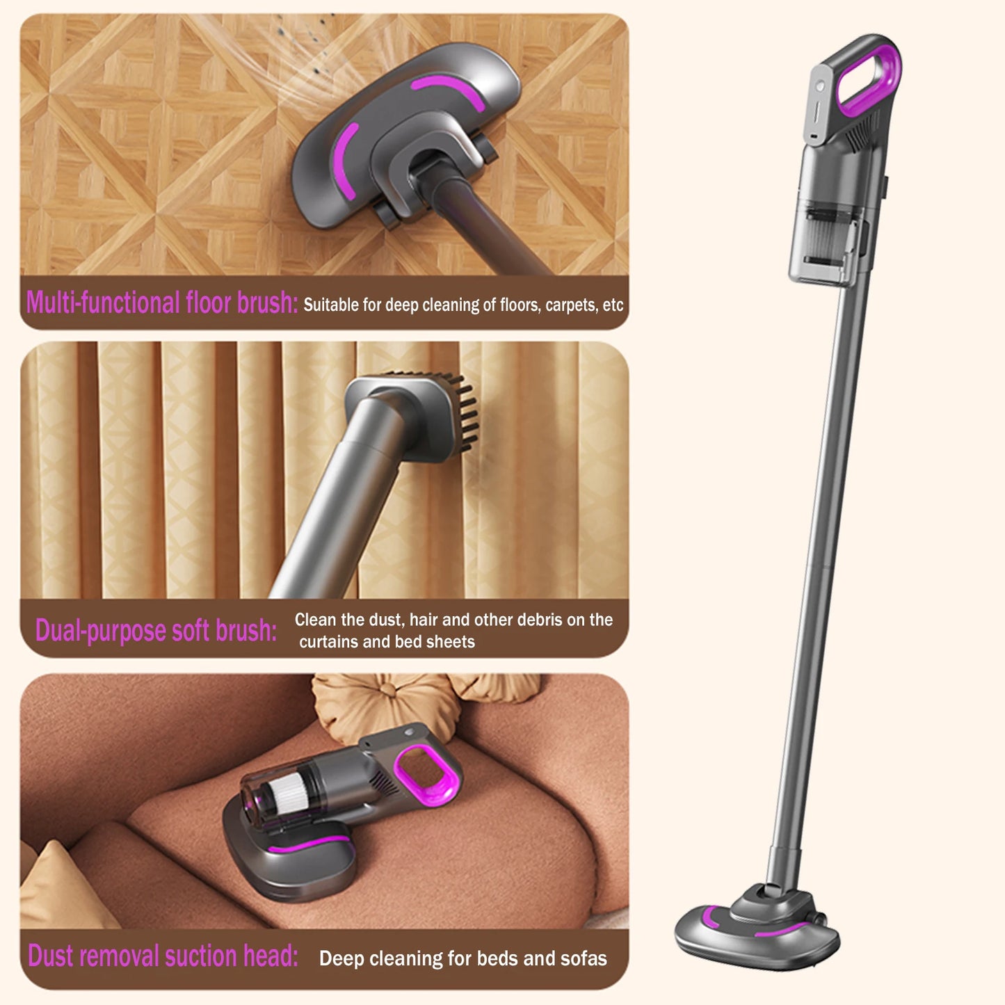 Cordless Handheld Vacuum Cleaner, Rechargeable Stick Vacuum with Cyclone Suction for PC Dust Removal, Car, Home & Office
