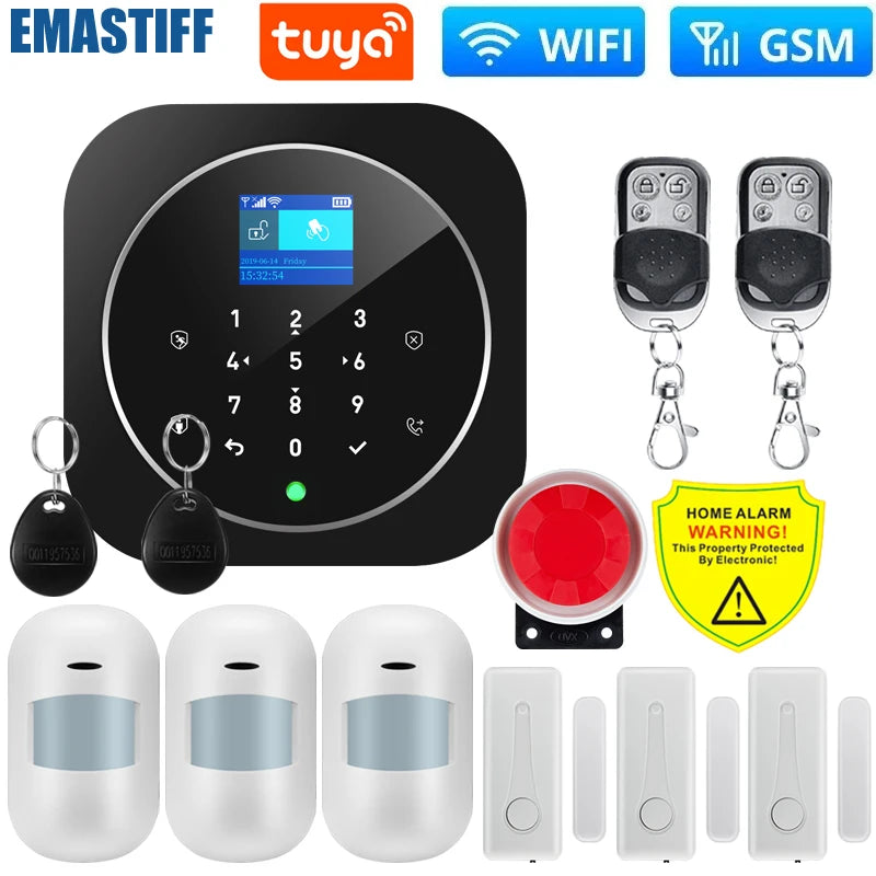 Smart Life Alarm System for Home WIFI GSM Security Alarm Host with Door and Motion Sensor Tuya Smart App control work Alexa