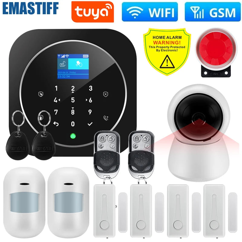 Smart Life Alarm System for Home WIFI GSM Security Alarm Host with Door and Motion Sensor Tuya Smart App control work Alexa