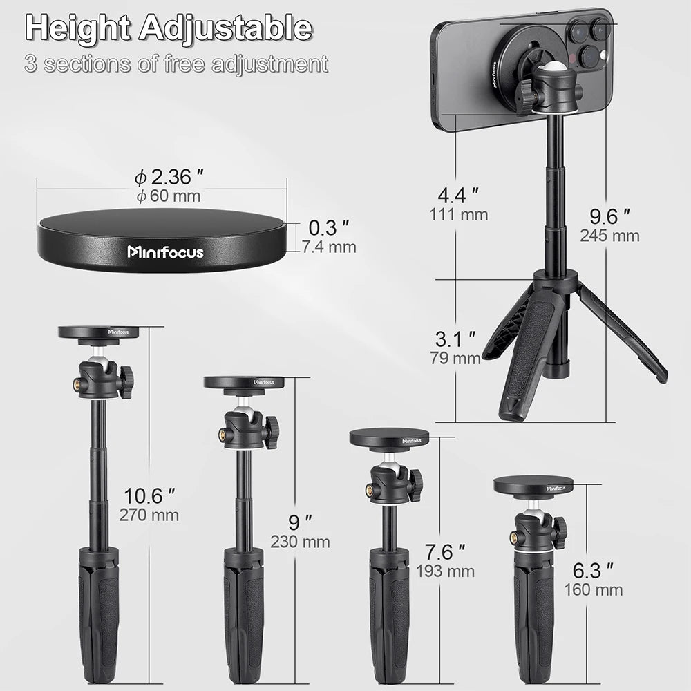 Magnetic Cell Phone Selfie Stick Tripod Extendable Mini Desktop Smartphone Tripod Mount for Magsafe iPhone 14/13/12 Pro Max