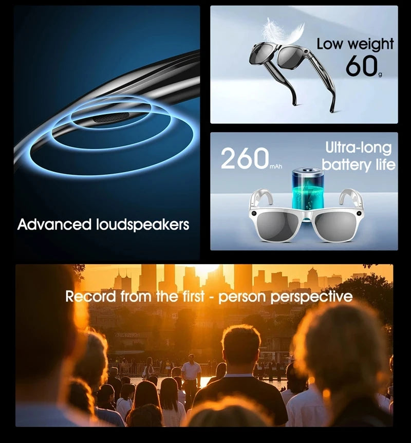 OPPO AI Smart Glasses Ultra Clear Camera Shootingand Recording Touch Sport Sunglasses Bluetooth Call Video Music Player