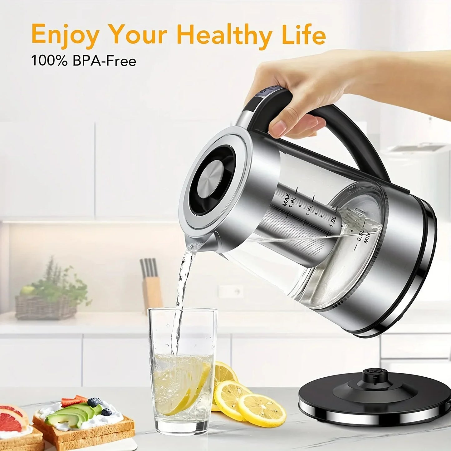 1.8L Electric Kettle with 12 Temperature Settings and 24 Hour Insulation - Stainless Steel Strainer