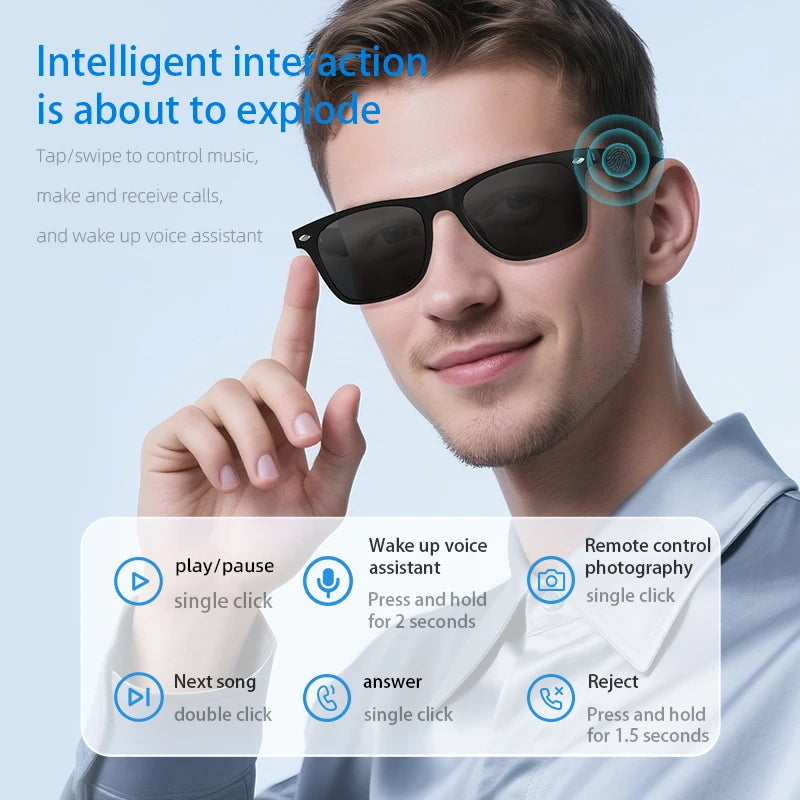 2025 New AI Translation Smart Glasses Bluetooth Call Headphones UV Protective Lenses Connected Bezel Outdoor Sports Sunglasses