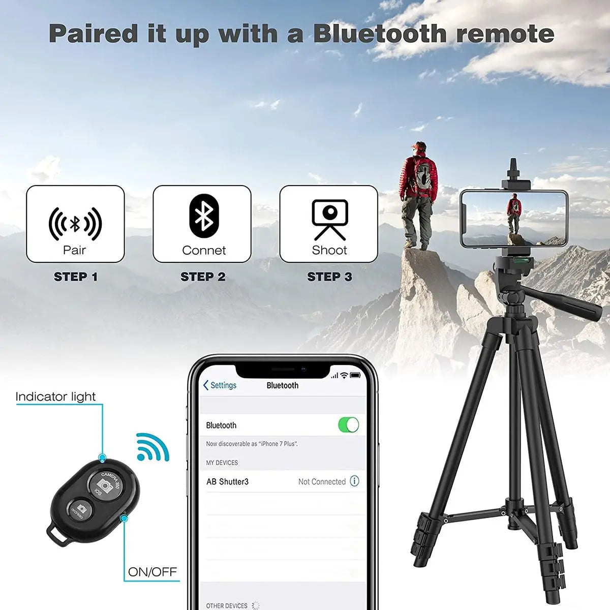Mobile Tripod for Phone Lightweight Camera Tripod Stand with Bluetooth Selfie Remote Phone Holder for Youtube Video Photography