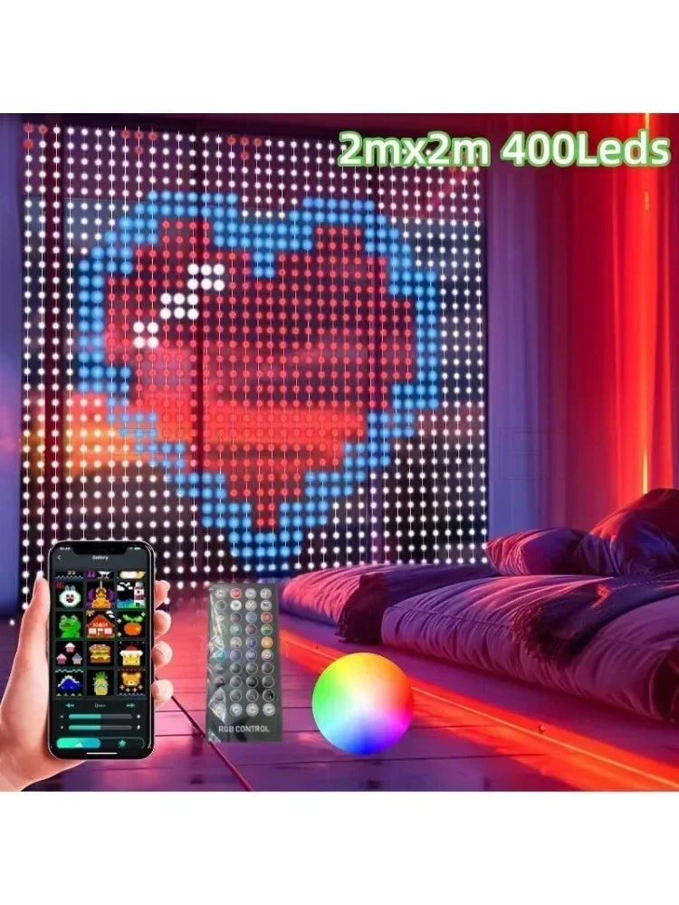 Smart Curtain Lights 400 LED USB Curtain String Lights DIY App Remote Control Music Sync Christmas Holiday Party Curtain Strings