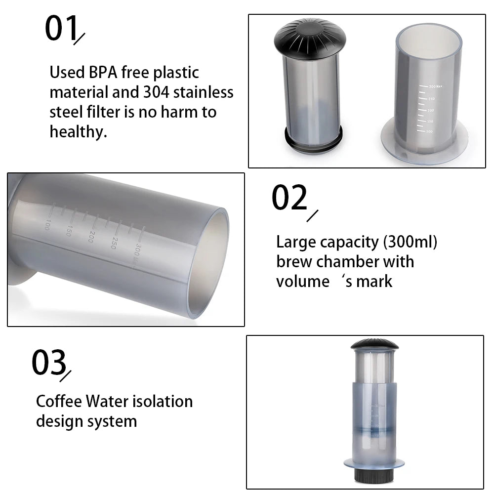 For AeroPress Machine Espresso Portable Coffee Maker Cafe French Press Coffee Pot  with Filters Paper Kit
