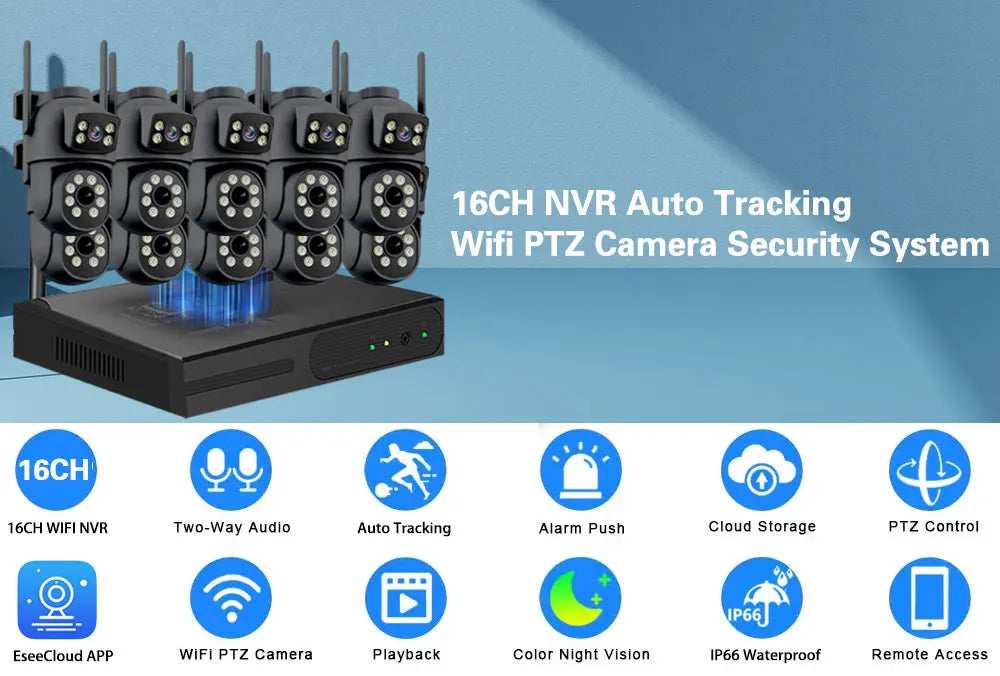 16CH 8MP Wireless PTZ Camera Security System 2 Way Audio CCTV Camera Video Surveillance Kit Color Night Vision Wifi NVR Kit 8CH