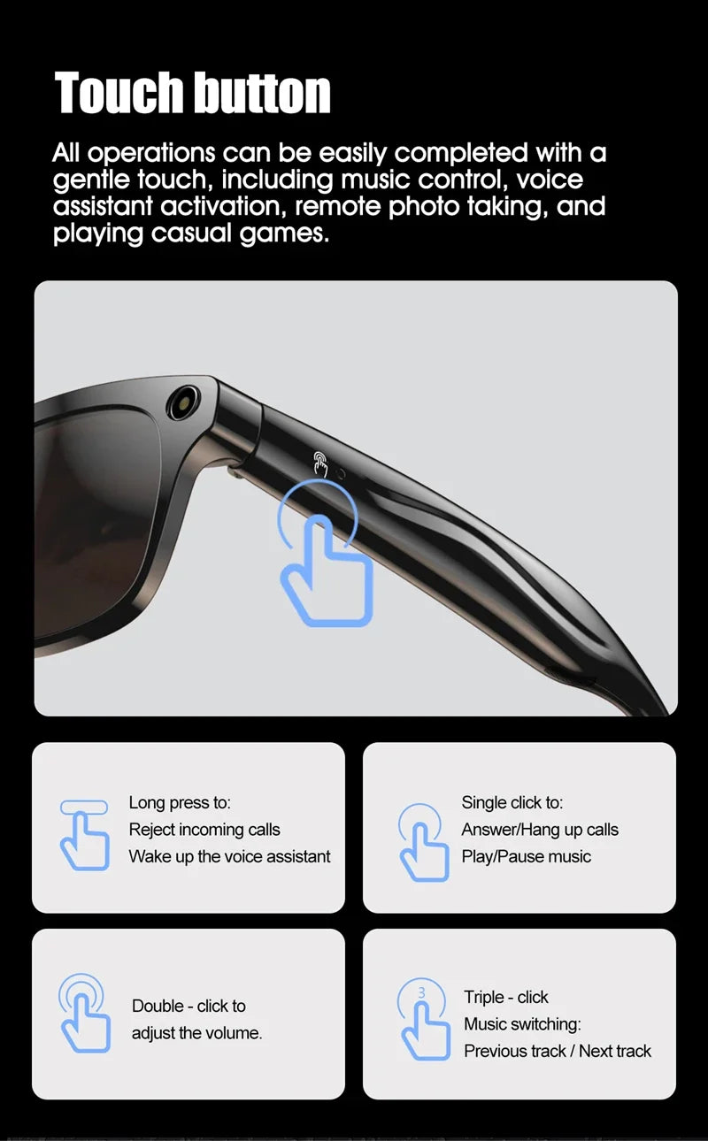 1080P HD Smart Glasses Color-changing Lens 800W Pixel Bluetooth AI GPT Camera Call Voice Assistant Translate Identify Objects