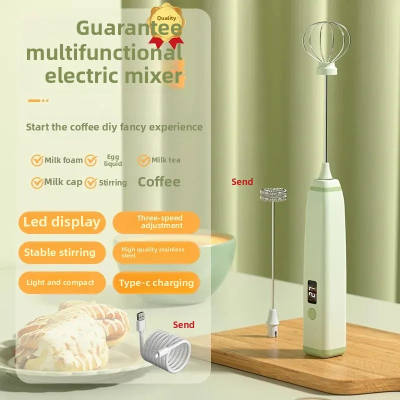 Portable Electric Egg Beater Smart Digital Display Wireless Foam Maker for Coffee And Baking Home Use Adjustable Speed
