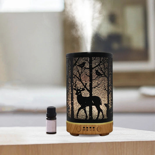 Aroma Diffuser Ultrasonic Perfume Air Humidifier Iron Art Deer Pattern Smart Room Fragrance Humidifier with LED Night Lights