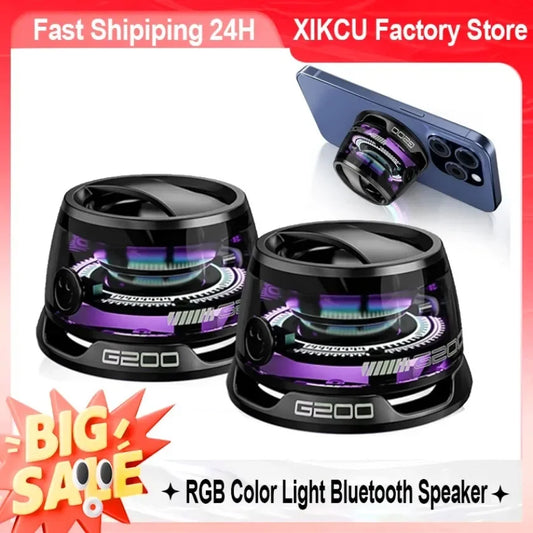 XIKCU Portable Bluetooth Speaker HECATE G200 RGB Lighting Magnetic Speaker BT5.3 Mini Sound Box 7 Hours Playback Phone Holder