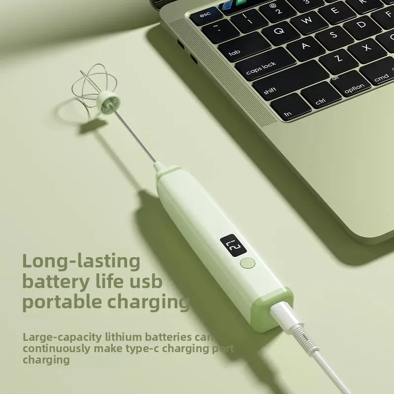 Portable Electric Egg Beater Smart Digital Display Wireless Foam Maker for Coffee And Baking Home Use Adjustable Speed