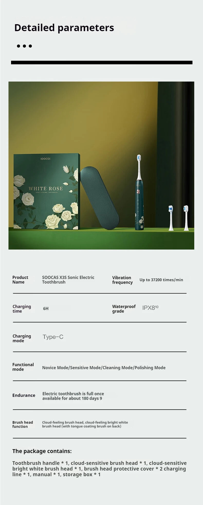 SOOCAS X3S White Rose Adult Smart Sonic Electric Toothbrush IPX7 Waterproof Ultrasonic Tooth Brush Upgraded 180 days life