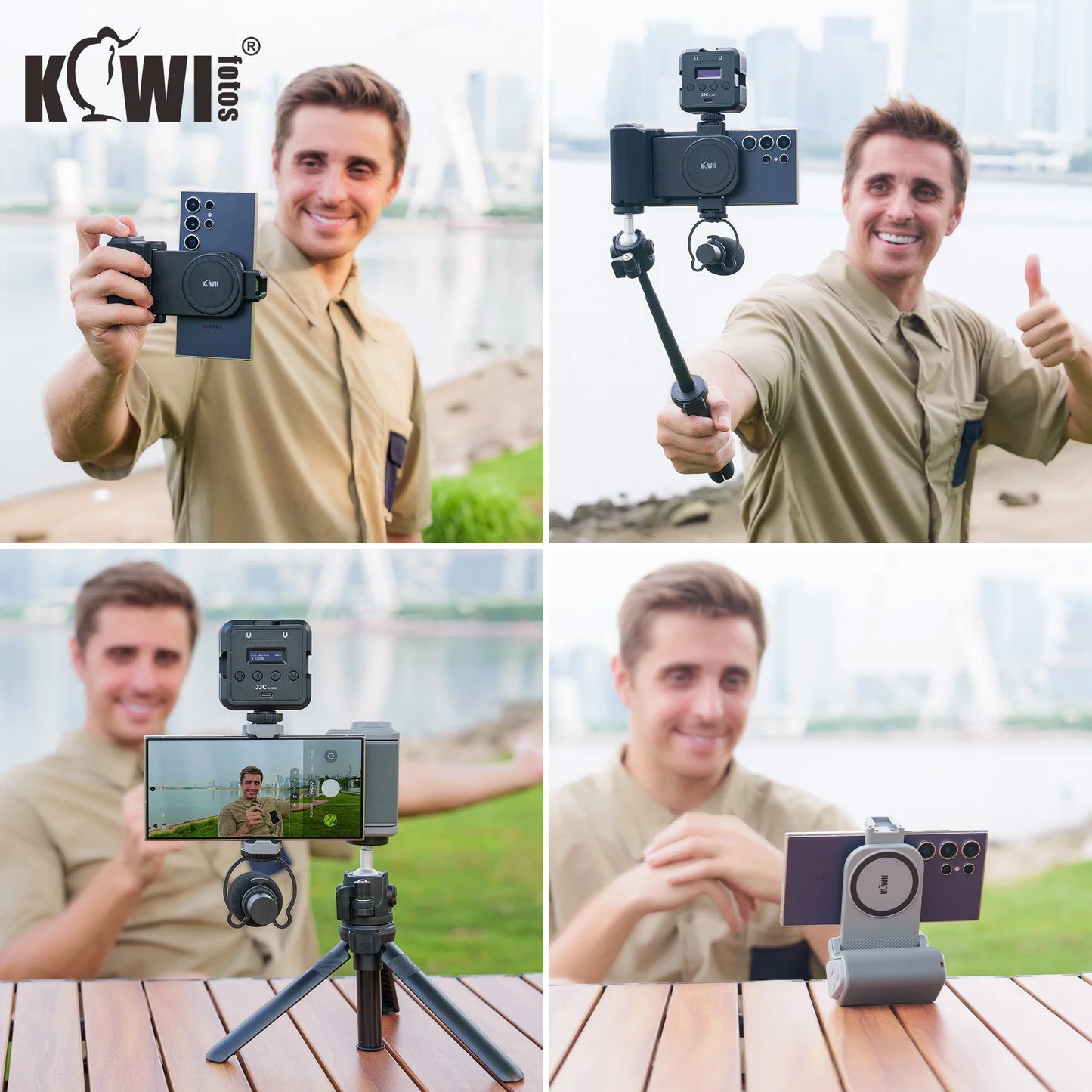 Phone Camera Grip Smartphone Tripod Mount Handle Holder for iPhone 15 Pro Max S23 S22 Ultra with Bluetooth Shutter Selfie Vlog