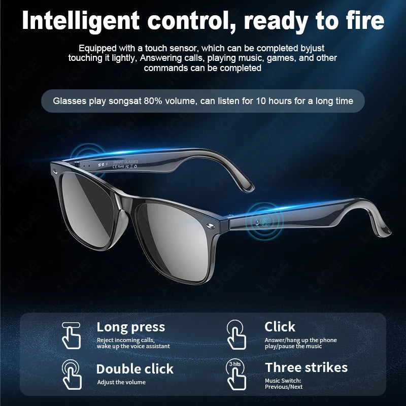 2025 Smart Glasses Wireless Bluetooth Call Sunglasses Built-In Mic Speakers Touch Voice Assistant Intelligent Translation Glass