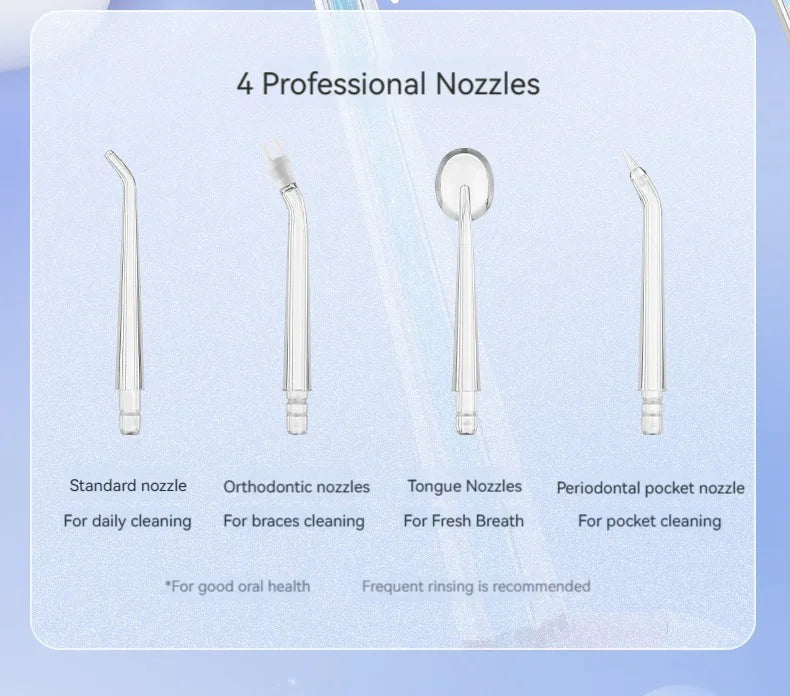 2025 New Portable Water Flosser Teeth Cleaner Dental Jet Irrigator 4 Nozzles 3 Modes USB Rechargeable for Home Travel Oral Care