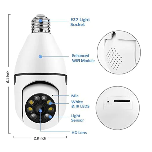 E27 Wireless Panoramic Bulb Camera with Night Vision