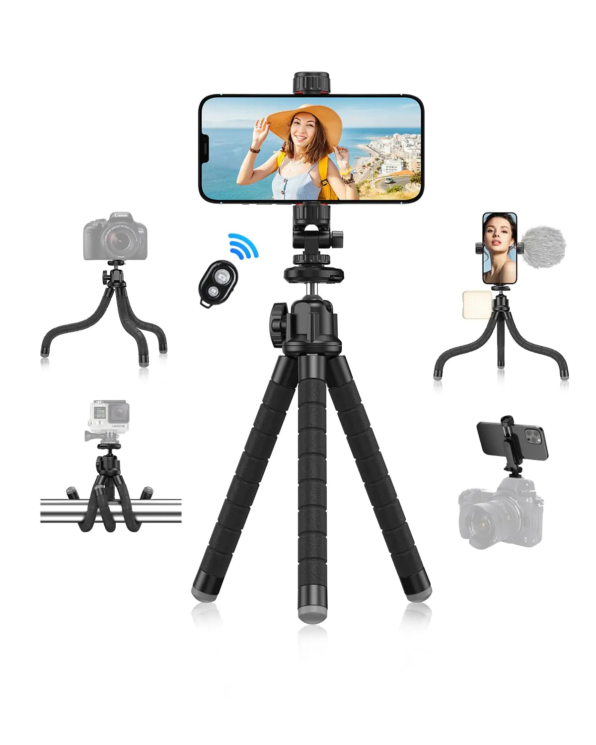 APEXEL Phone Tripod Portable and Flexible Phone Tripod with Remote for Video Recording Vlogging and Travel Photography for CellphoneCameraGopro